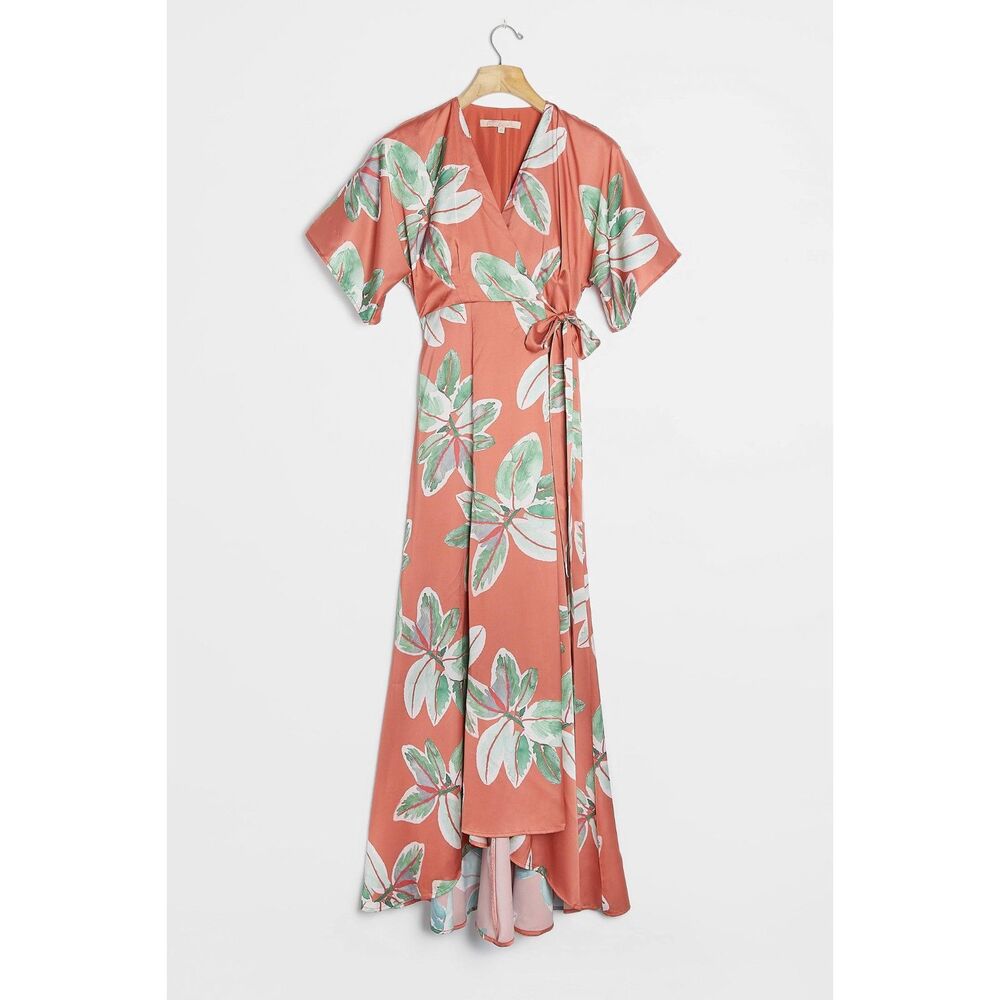 Anthropologie Hutch Bali Wrap Maxi Dress in Coral Floral Size Large